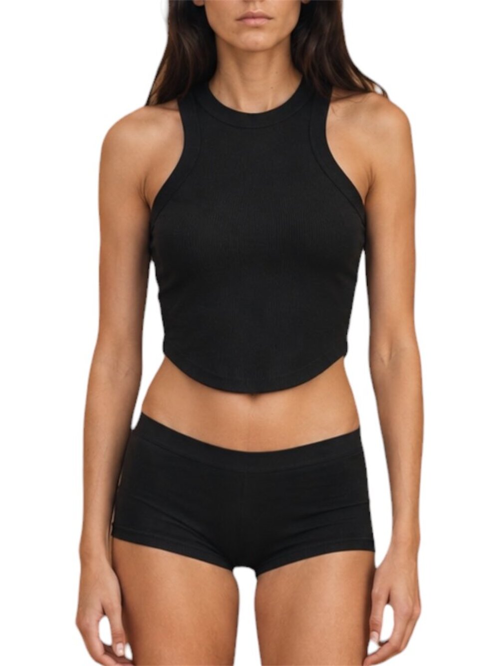 XS/S Joah Brown Black Racerback Crop Tank Ribbed Body Tank
